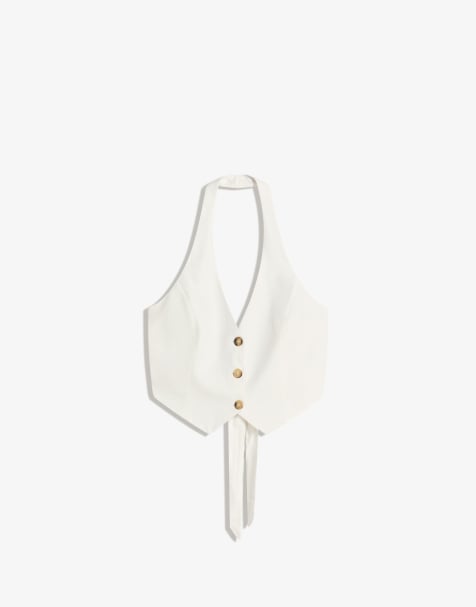 Bershka - Gilet allacciato al collo bianco misto lino - view 1