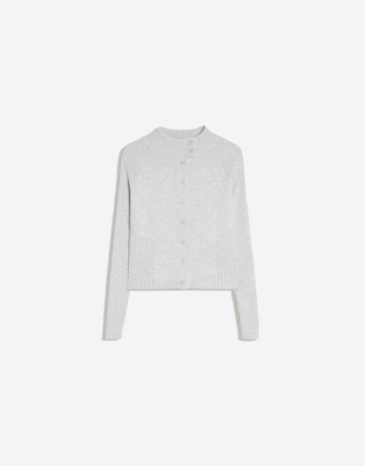 Bershka gilet boutonné à col montant gris, 5 de 5