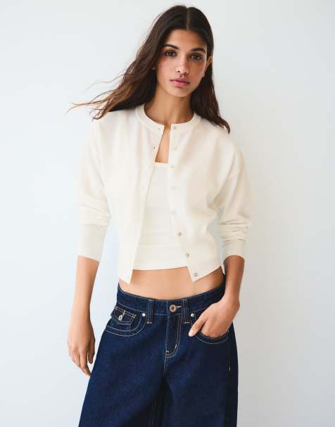 Bershka - Gilet boutonné à encolure ronde - Écru - view 1