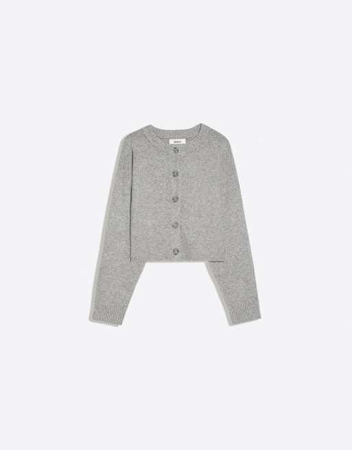 Bershka - Gilet boutonné en maille à col rond - Gris, 5 de 5