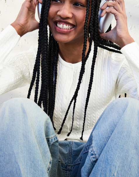 Bershka - Gilet boutonné en maille effet tressée - Écru - view 1