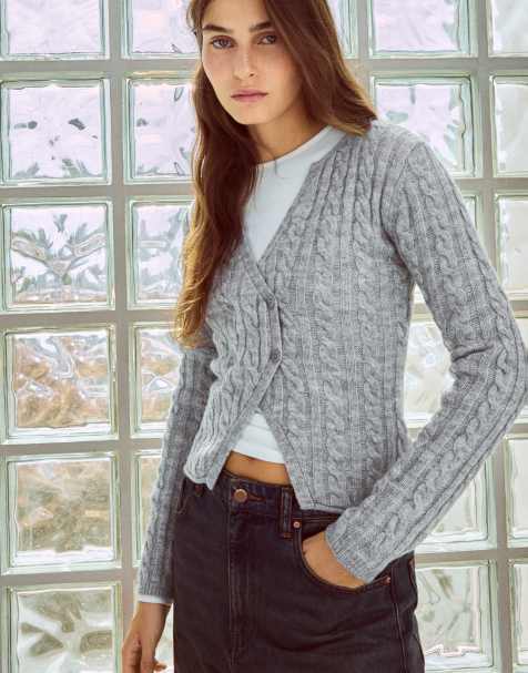 Bershka gilet cache-cœur en maille tissée gris clair - view 1
