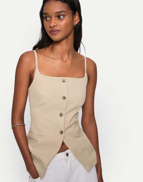 Bershka - Gilet de tailleur à encolure carrée - Beige - view 1