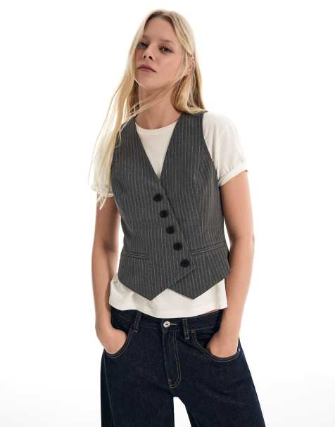 Bershka - Gilet de tailleur à rayures - Gris - view 1