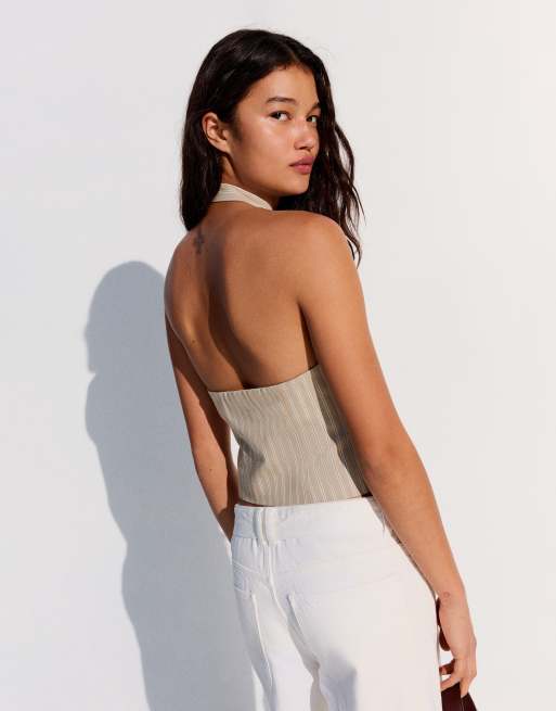 Bershka gilet dos nu avec fermoirs beige, 3 de 5