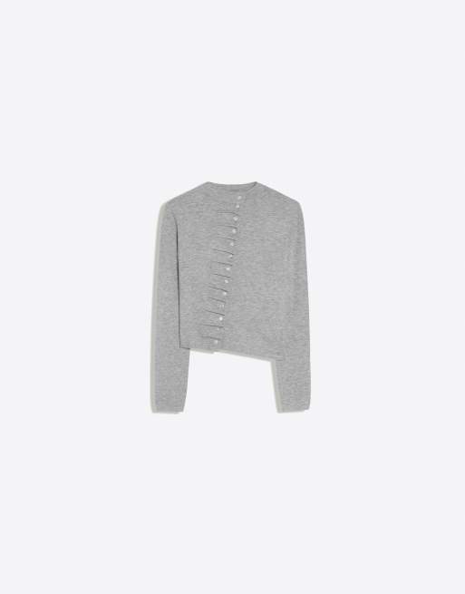Bershka gilet drapé à col rond boutonné gris, 5 de 5
