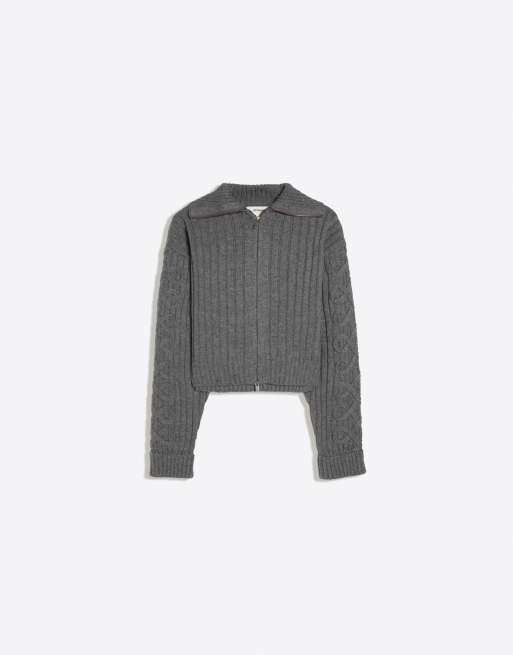 Bershka - Gilet en maille à fermeture éclair - Gris, 4 de 4
