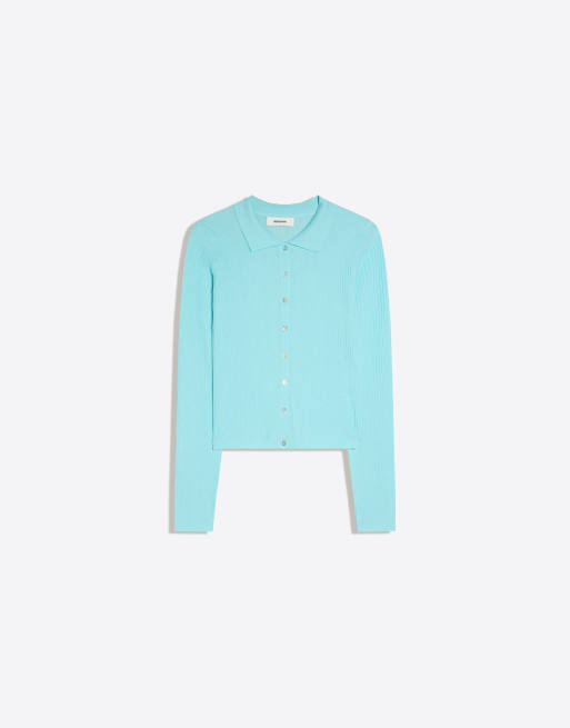 Bershka - Gilet en maille fine avec col polo - Bleu clair, 5 de 5