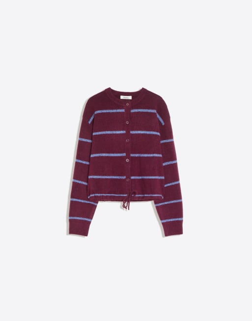 Bershka gilet en maille rayé à col rond bordeaux, 6 de 6