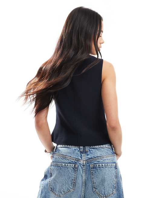 Bershka - Gilet girocollo blu navy, 4 di 4