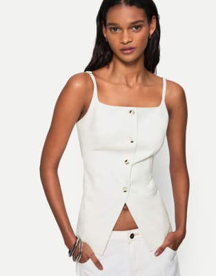 Bershka - Gilet met vierkante hals in wit - view 1