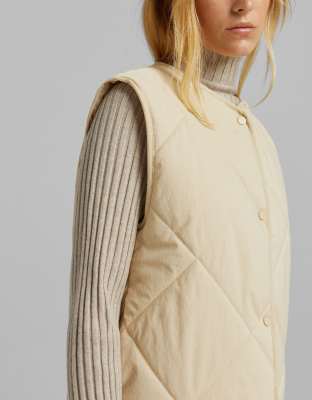 bershka padded gilet with hood in ecru