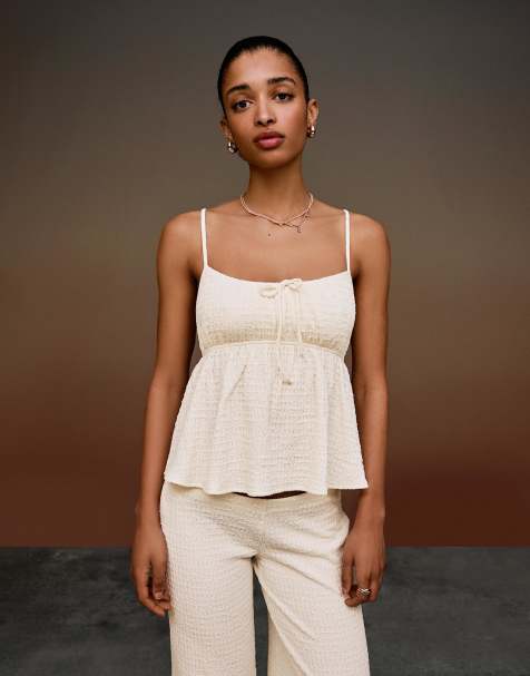 Bershka - Glinsterende rustieke top in ecru - view 1