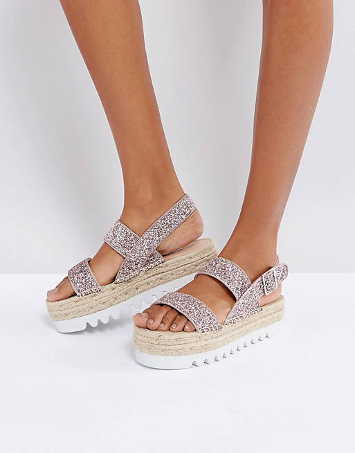 Bershka Glitter Espadrille Flatform Sandal