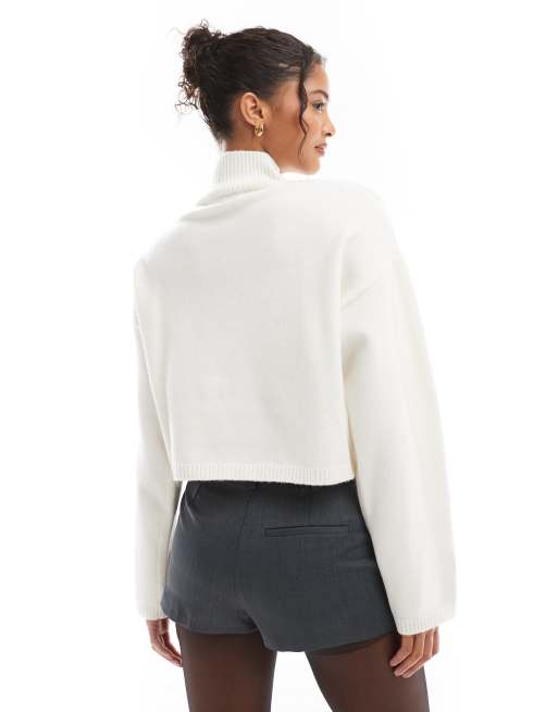 Crop Jumper Bershka White Turtleneck Bershka Jumper White (Pre