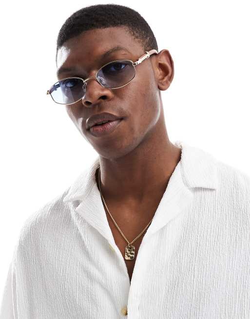 Bershka gold frame tinted sunglasses in blue