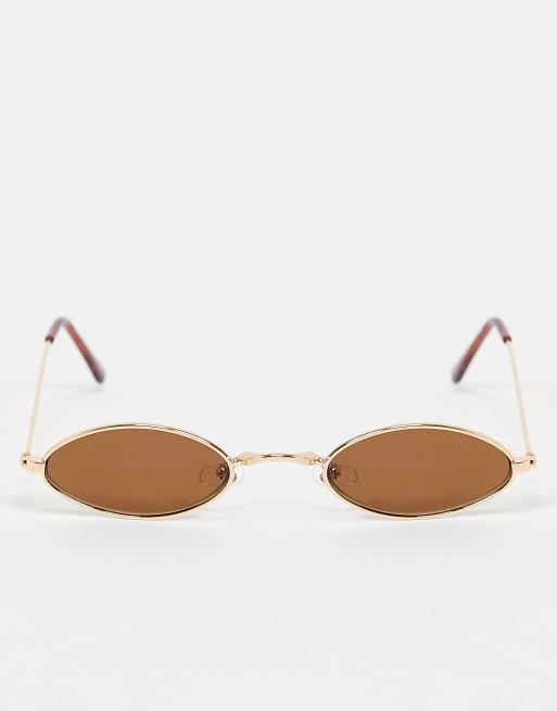 Bershka gold rimmed oval sunglasses in brown