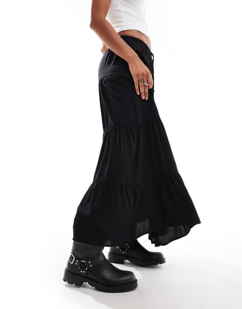 Bershka - Gonna lunga nera a balze - view 1