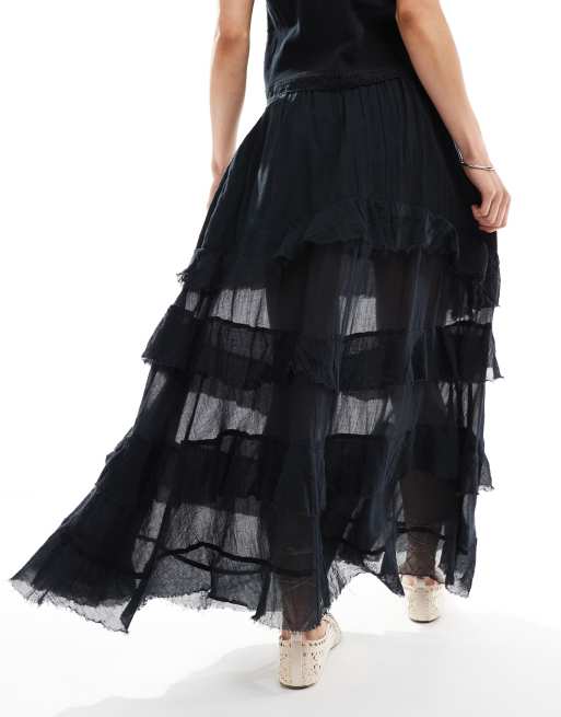 Bershka - Gonna lunga nera a balze , 3 di 5