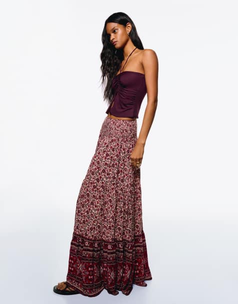 Bershka - Gonna lunga rosa con stampa bohémien - view 1