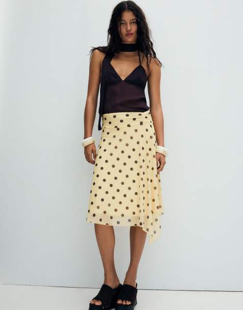 Bershka - Gonna midi asimmetrica gialla a pois - view 1