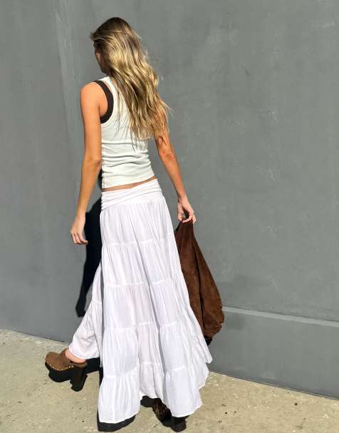 Bershka - Gonna midi bianca con risvolto in vita - view 1