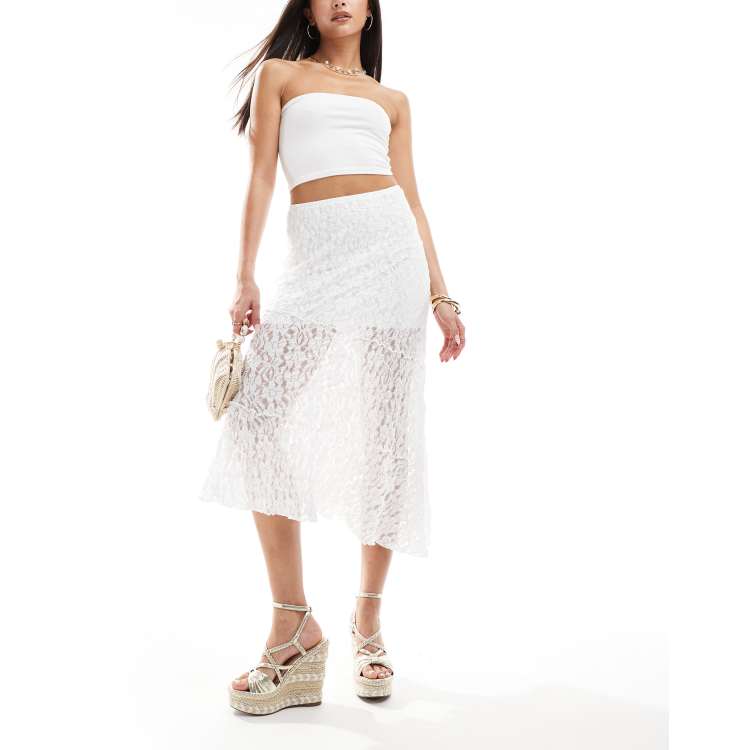 Bershka Gonna midi bianca in pizzo ClassicfuncenterShops