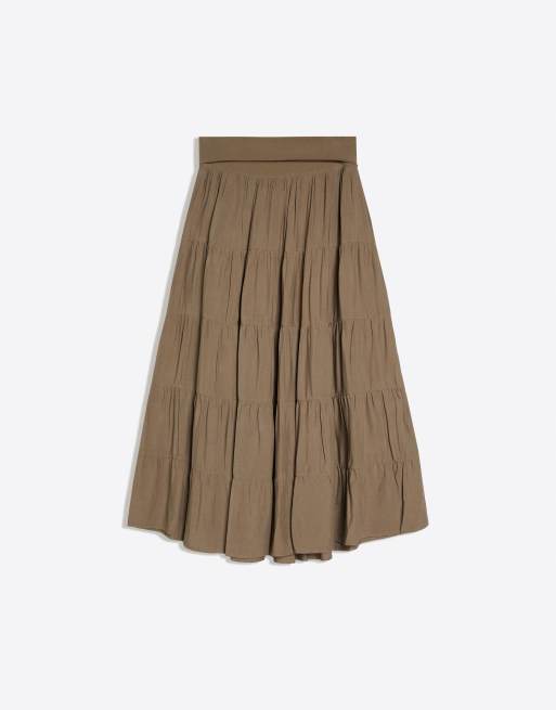 Bershka - Gonna midi kaki con risvolto in vita, 4 di 4