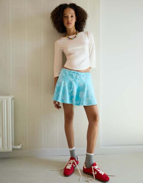 Bershka - Gonna pantalone corta allacciata in vita blu - view 1
