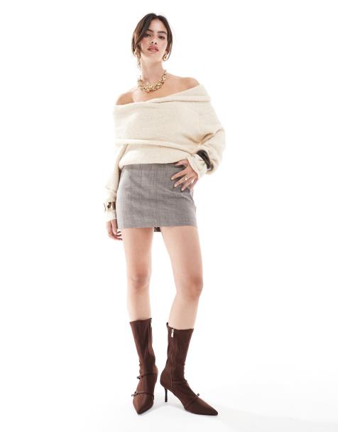 Bershka - Gonna pantalone sartoriale grigia a quadri - view 1