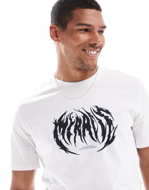 Bershka gothic front printed t-shirt in white  - view 1