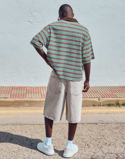 Bershka - Grå baggy bermudashorts i denim, 3 af 4