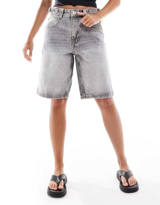 Bershka - Grå baggy longline shorts med justerbar talje