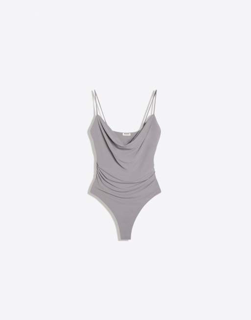 Bershka - Grå bodystocking med stropper og draperinger, 5 af 5