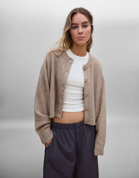 Bershka – Grå kofta med rund halsringning och knäppning - view 1