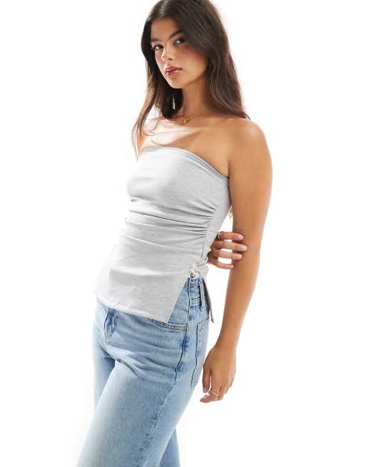 Bershka – Grå, lång bandeau-topp