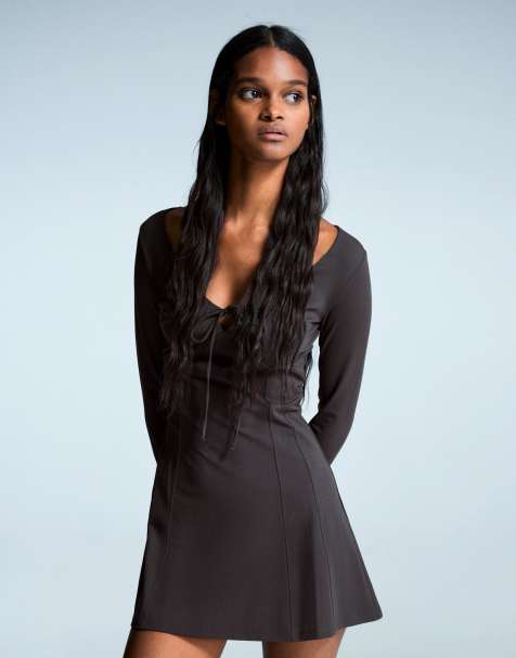 Bershka - Grå minikjole med sløjfe - view 1