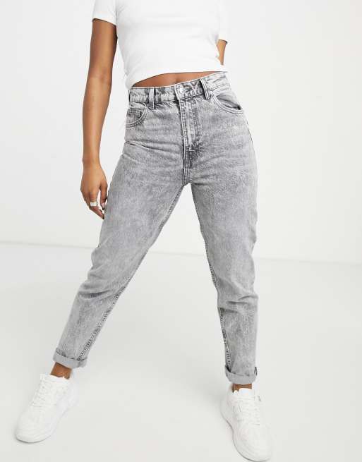 Bershka – Grå mom jeans i bomull - GREY