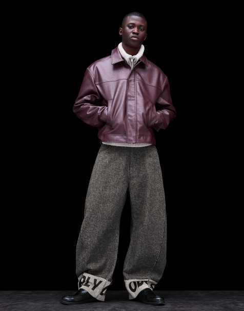 Bershka - Grå og sorte bukser med tøndeformede ben og print forneden - view 1