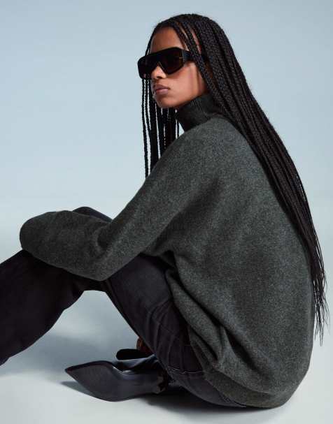 Bershka - Grå oversized sweater med rullekrave - view 1