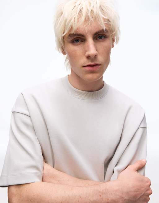 Bershka – Grå, ribbad t-shirt i sweatshirttyg med korta ärmar, 2 av 4
