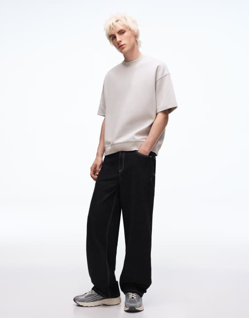 Bershka – Grå, ribbad t-shirt i sweatshirttyg med korta ärmar, 4 av 4