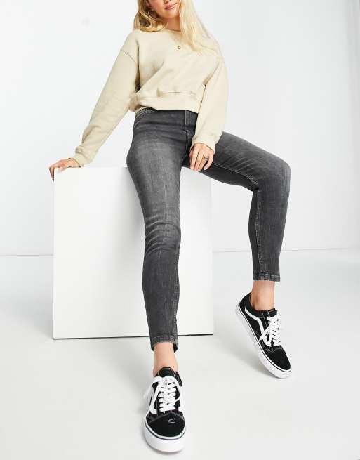 Bershka – Grå skinny jeans med hög midja