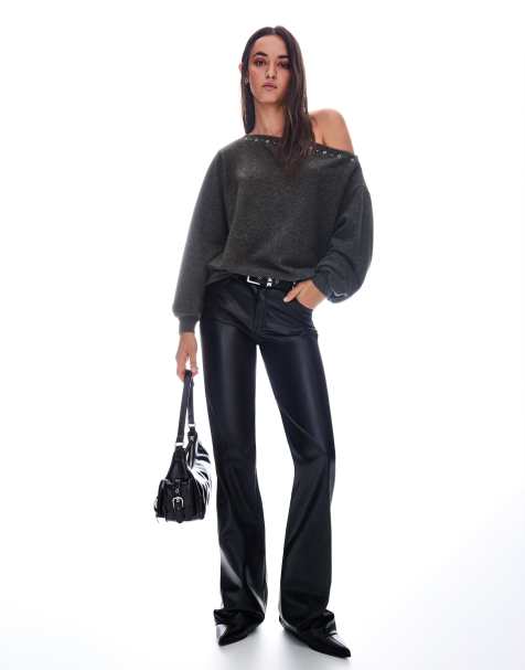 Bershka - Grå strikket sweater med nitter - view 1