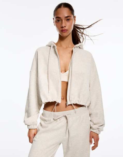 Bershka – Grå sweatshirt i ballongmodell med huva och dragkedja - view 1