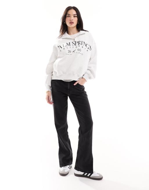 Bershka – Grå sweatshirt med kort dragkedja vid halsen och Palm Springs-tryck, 2 av 4