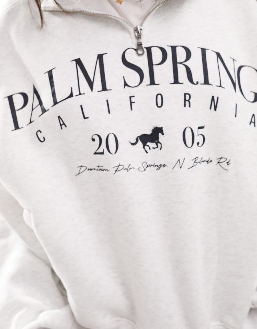 Bershka – Grå sweatshirt med kort dragkedja vid halsen och Palm Springs-tryck, 3 av 4