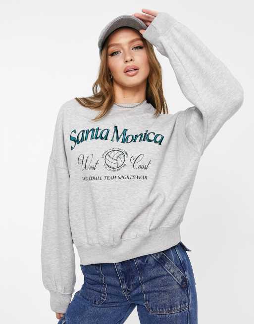 Bershka - Grå sweatshirt med rund hals og præget logo