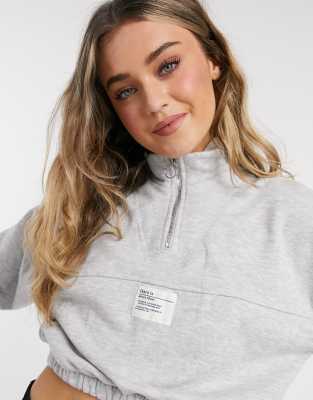 Bershka u2013 Grå sweatshirt-topp i kort design med halvt blixtlås 