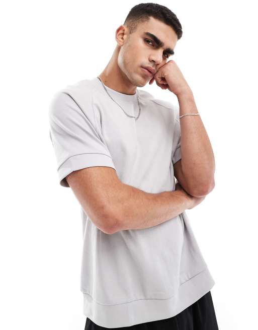 Bershka - Grå T-shirt i firkantet pasform